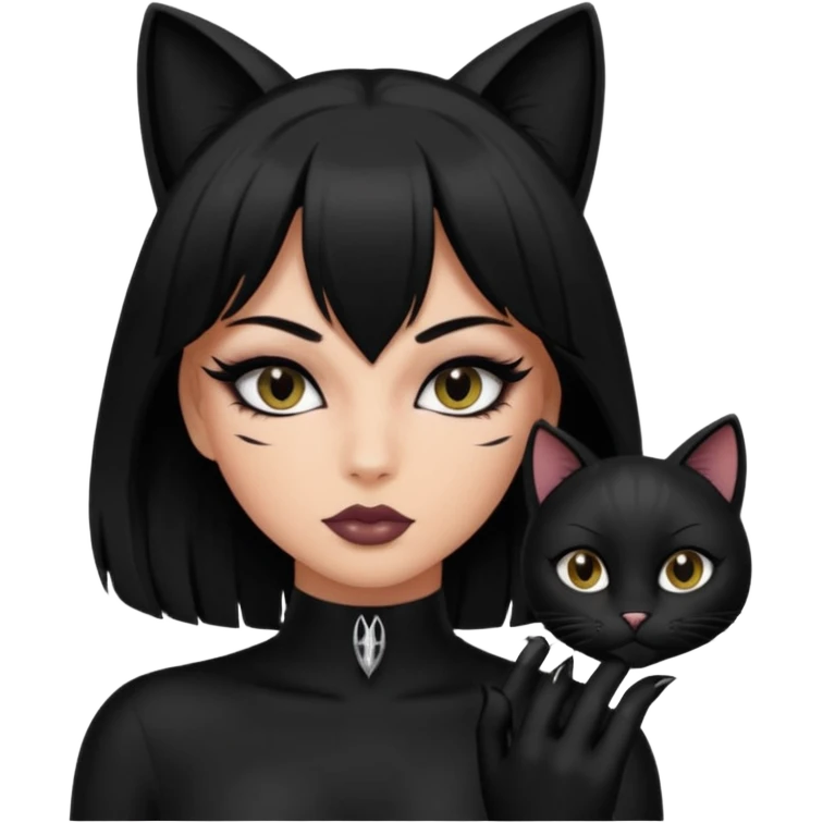a baddie with lashes and nails and a cat outfit emoji