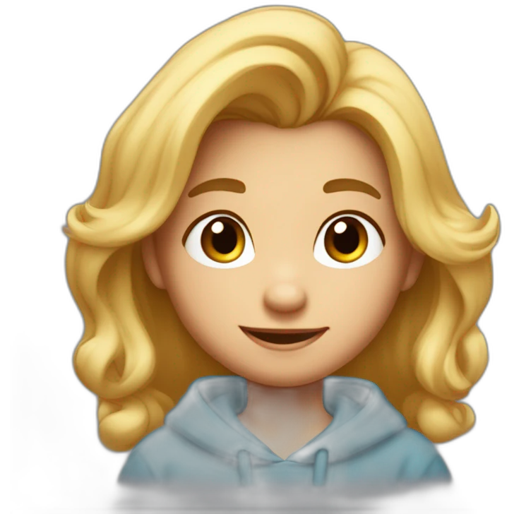 imágen al estilo de Disney Pixar de un niño rubio con pelo liso, blanco, con pecas en la cara y una sudadera  emoji