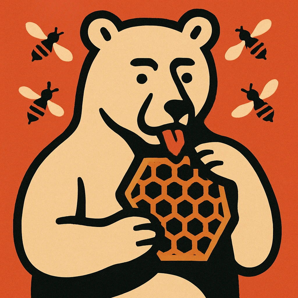 bear eating honeycomb with bees flying around emoji