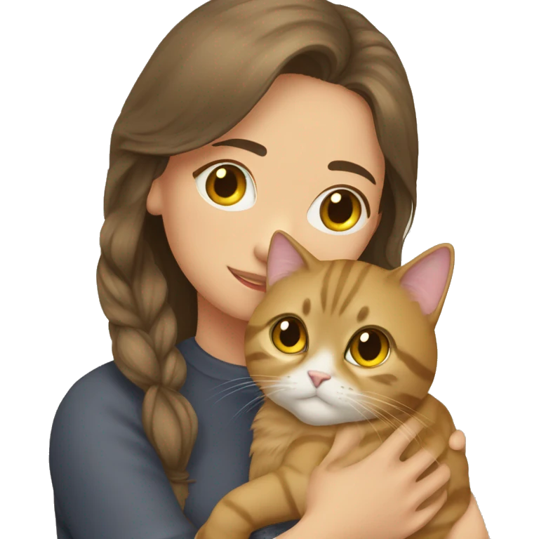 British cat golden with brunette girl hugging emoji