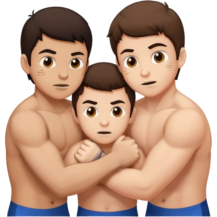 Three young brunette brothers wrestling each other emoji