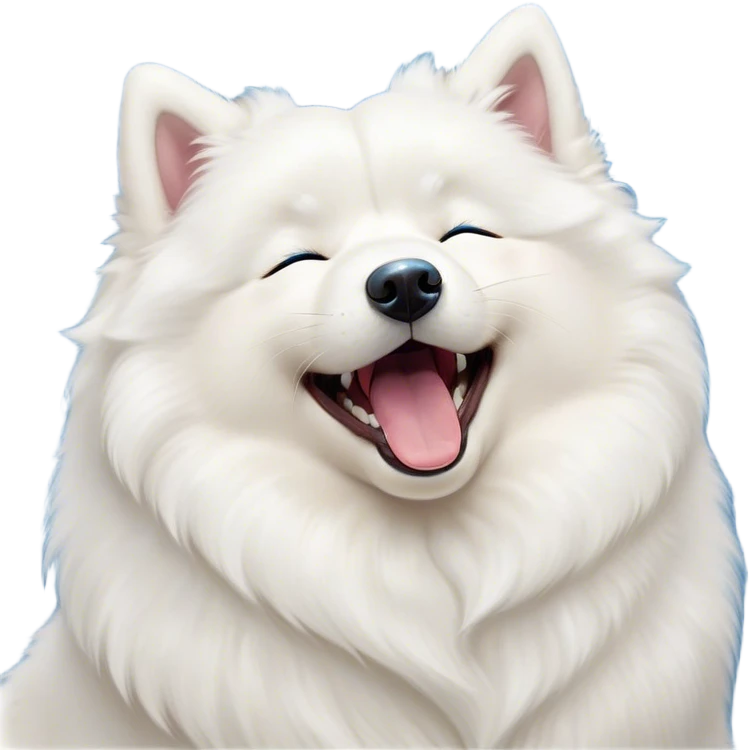 Cinematic Cute Yawning Samoyed Portrait Emoji, Head tilted slightly with a dramatic, wide-open yawn, showcasing a soft, fluffy white Fur with a gentle shimmer, floppy ears slightly drooping, round blue eyes barely open in drowsy contentment, Simplified yet irresistibly adorable features, highly detailed, glowing with a soft, cozy glow, high shine, relaxed yet expressive, stylized with a touch of whimsy, bright and endearing, soft glowing outline, capturing the essence of a sleepy yet affectionate companion, so drowsy it feels like it could stretch right out of the screen and curl up for a nap! emoji