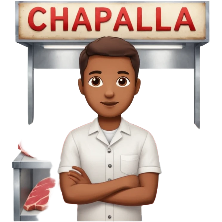 Un stand de carnicería chapala y Billy adelante de el puesto emoji