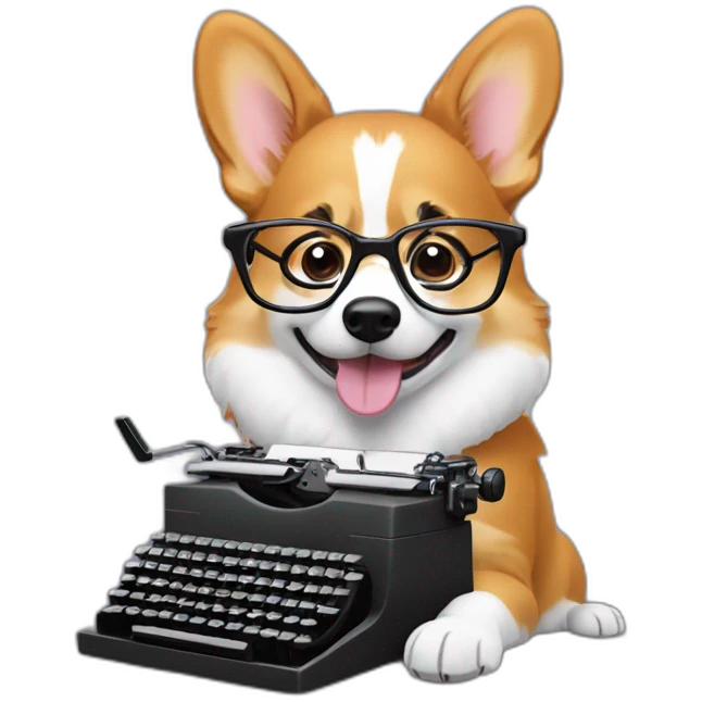 Corgi with glasses typing on a typewriter emoji