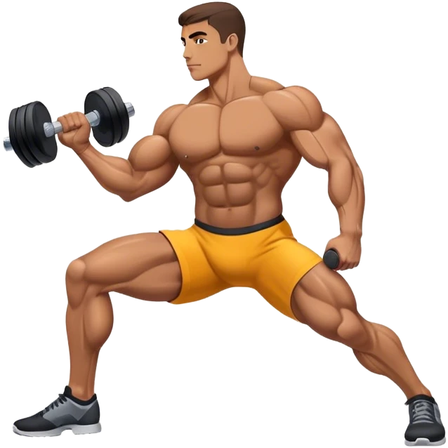 side-view bodybuilder dumbbell lunges emoji