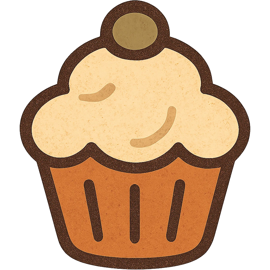bold icon of a cupcake in flat warm colors style emoji