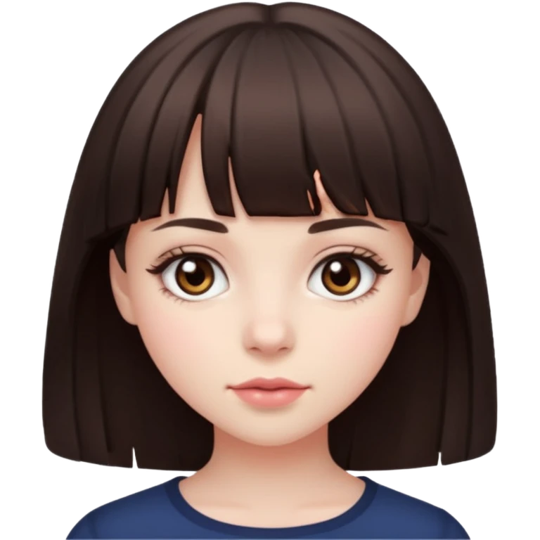 brunette girl with dark brown eyes, pale rosy skin and bangs emoji