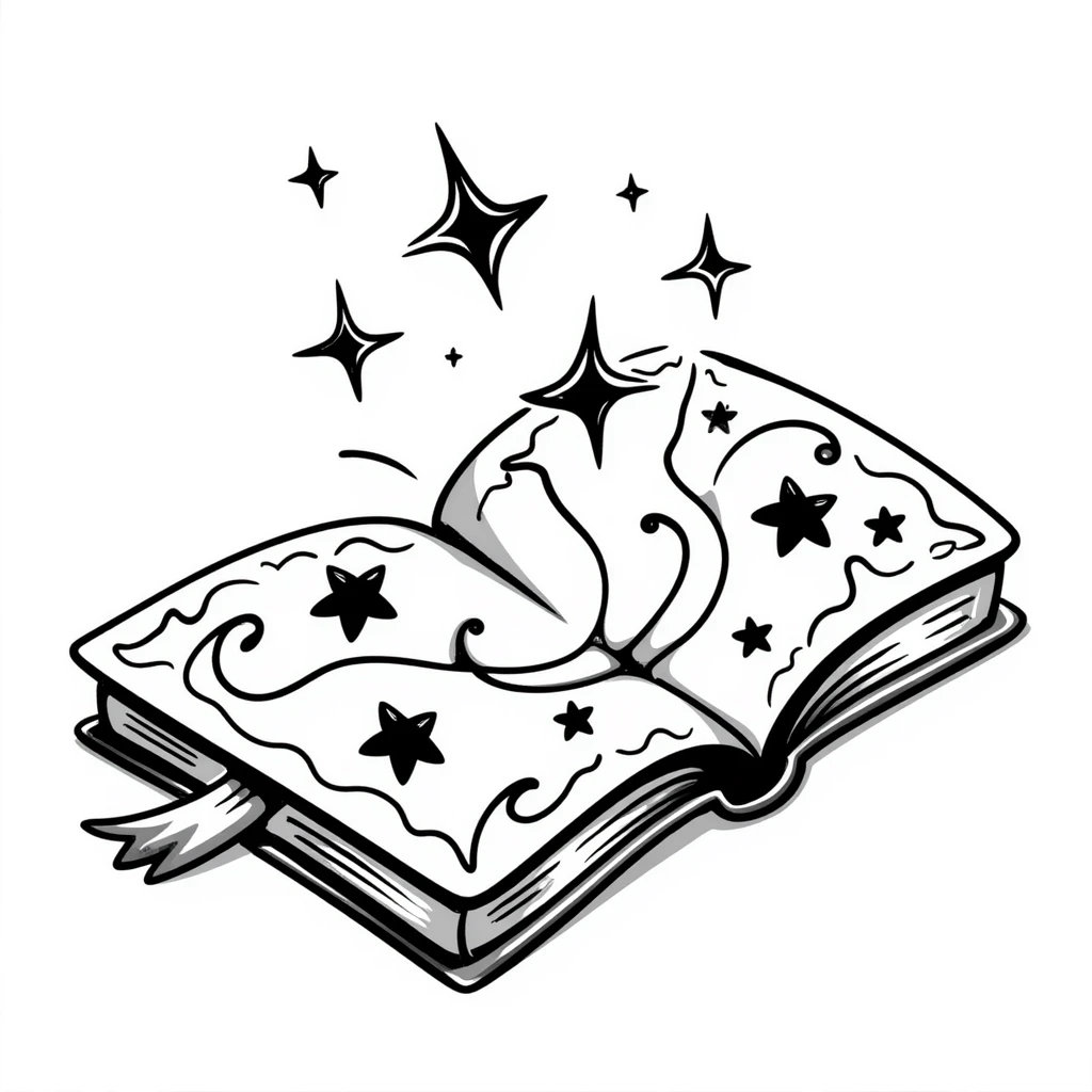 Магическая закрытая книга  — декоративная обложка звёздами и алхимическими знаками. Обложка украшена винтажными завитками,  таинственным сиянием. emoji