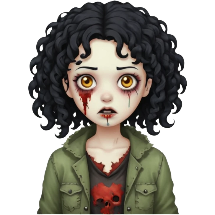garota zumbi com cabelo cacheado preto emoji