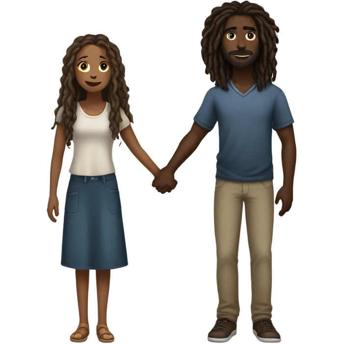 tall Darkskin man with dreads holding hands with a long curly haired brown girl  emoji