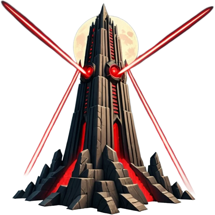 Barad Dúr from Lord of the Rings, Dark, giant Tower, with red laser beams shooting into the sky emoji