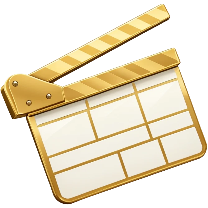 ultra simplified movie clapper with gold and white colors, two simple rectangles with a diagonal line emoji