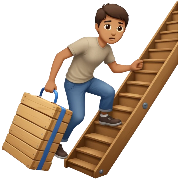 man with a heavy box climbing stairs, no text emoji