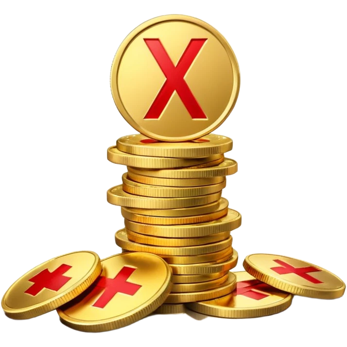 A stack of shiny gold coins without any symbols on top, crossed by a red prohibition sign (no symbol). Apple Emoji style, 3D look, soft reflections, clean white background, high-quality rendering, realistic lighting and shadow, smooth gradients, no text or logo. emoji