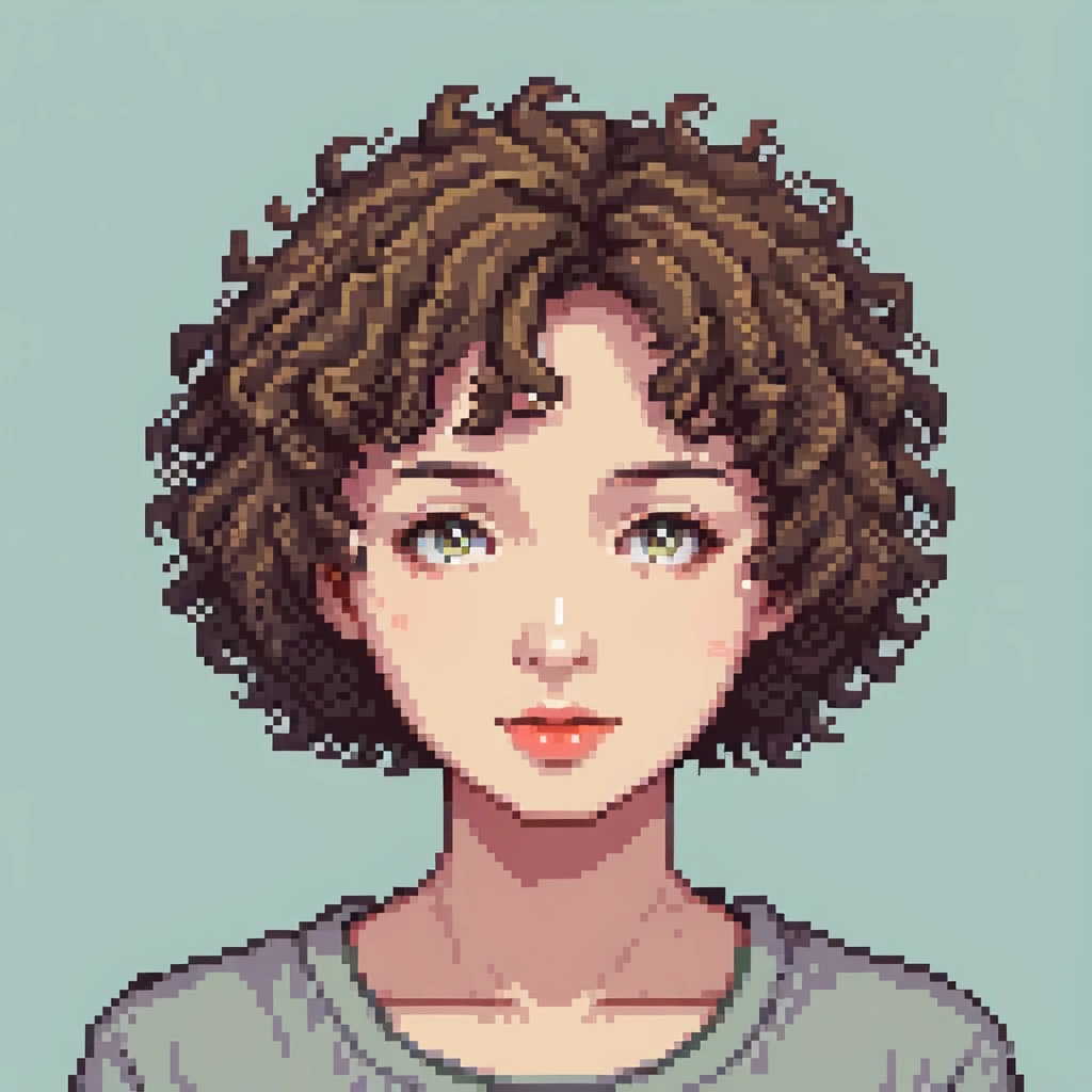 girl with short permed curly hair, face portrait emoji