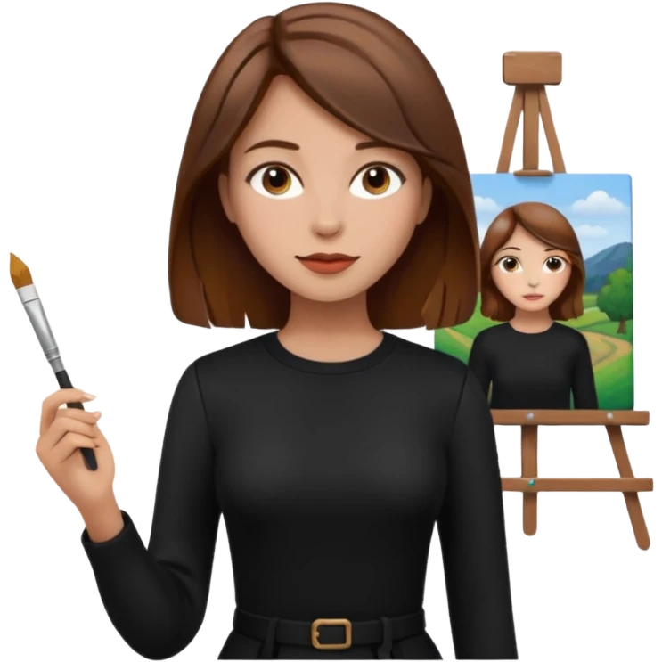 femme brune cheveux mi long noir artiste peintre emoji
