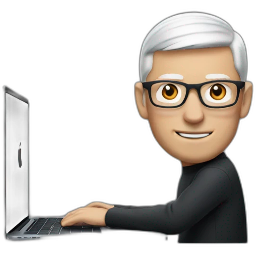 tim cook with a black macbook pro emoji