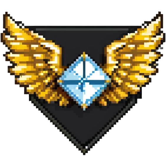 Diamond-shaped special member emblem with golden wings and star emoji