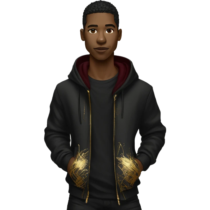 Person wearing black clothes with gold scribble graffiti graffiti style doodle scribble gold and maroon emoji