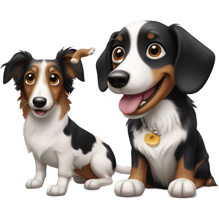 Daschund playing with border collie emoji