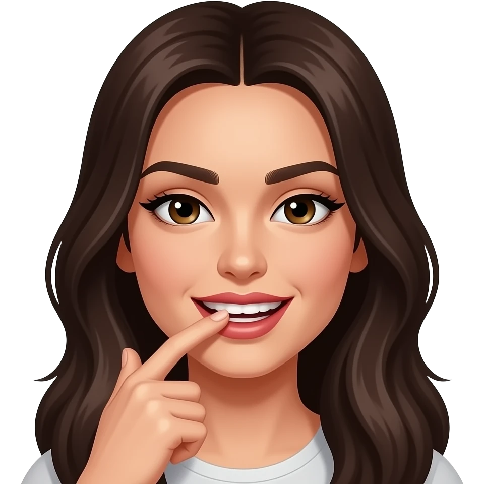 dark brown hair middle parting long haired girl actually biting finger seductively showing teeth emoji