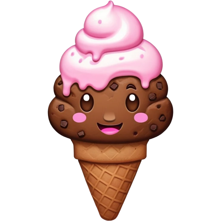 make chocolate cookie emoji with pink, white, and brown ice cream, like cookies boom emoji