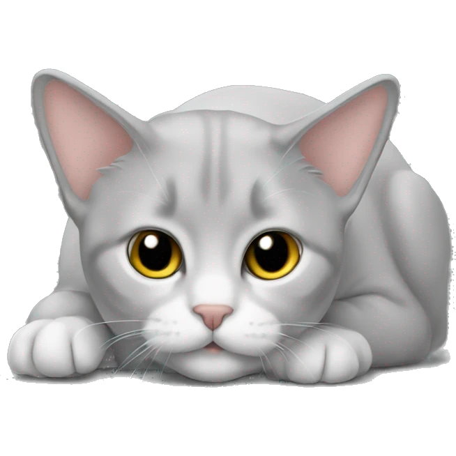 A cat, lop-eared, gray in color, lying down emoji