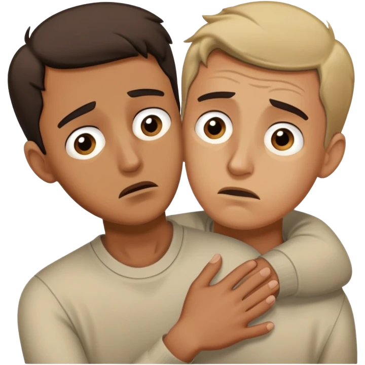 man with anxious worried expression desperately clinging and holding onto someone with fearful abandoned look in his eyes emoji