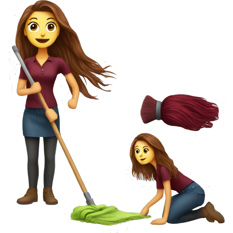Beautiful burgundy long haired woman mopping the floor emoji