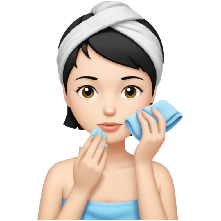 a white woman who has black short hair cleaning her face emoji