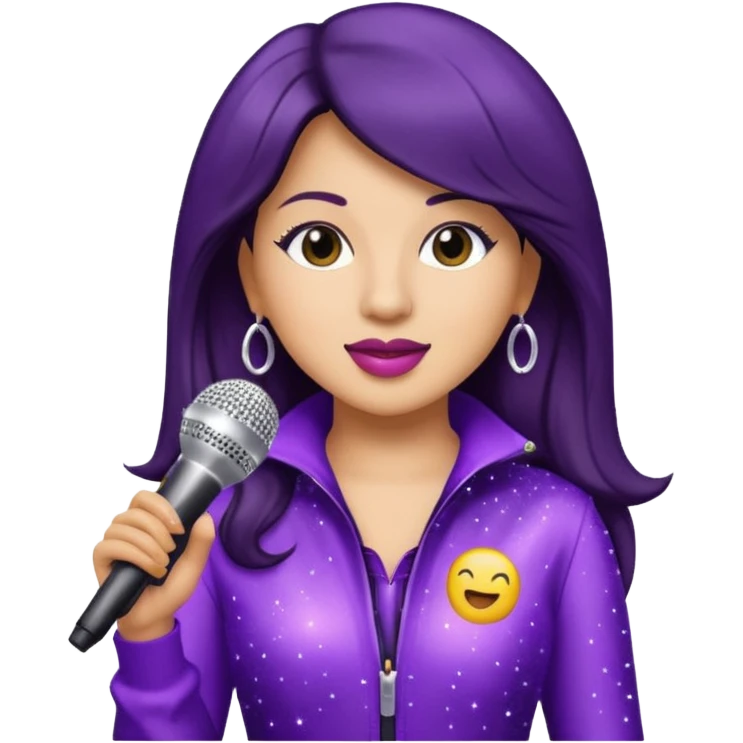 Selena Quintanilla emoji wearing sparkling purple jumpsuit and holding microphone emoji