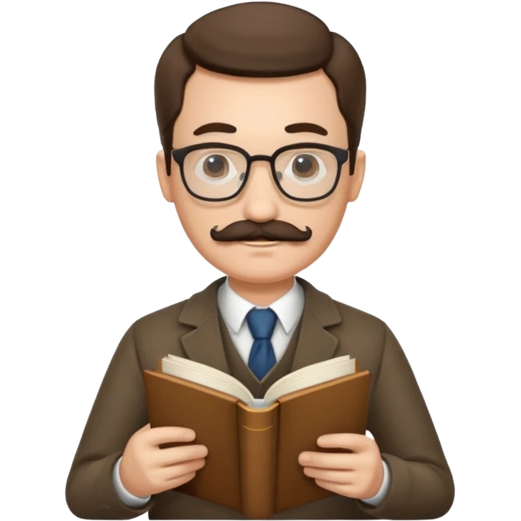 gentleman with moustache holds a book and reads it emoji