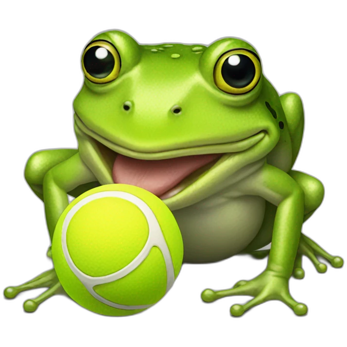 a realistic frog eating a tennis ball emoji