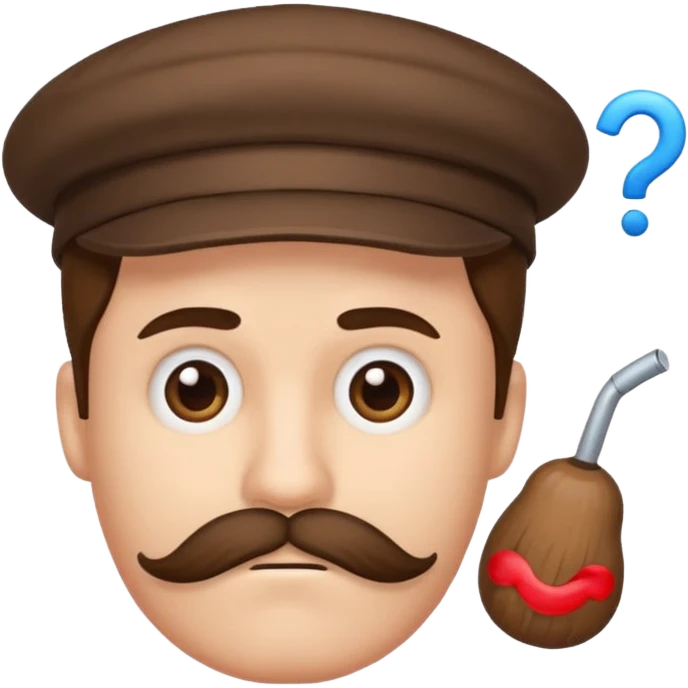 Crie um emoji de um menino de boné cabelo pro lado triste e bigode emoji