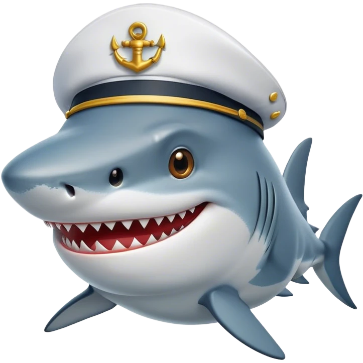 shark smiling and wearing a captains hat emoji