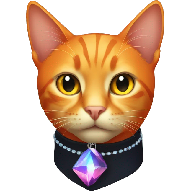 Orange Cat wearing Dark iridescent crystal collar glowing emoji