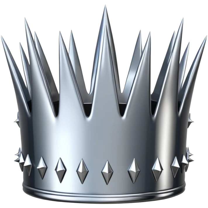 A spiked crown emoji made of silver chrome, sharp yet rounded metallic spikes, glossy reflections, aggressive luxury swag aesthetic, iOS emoji style, centered, clean white background emoji