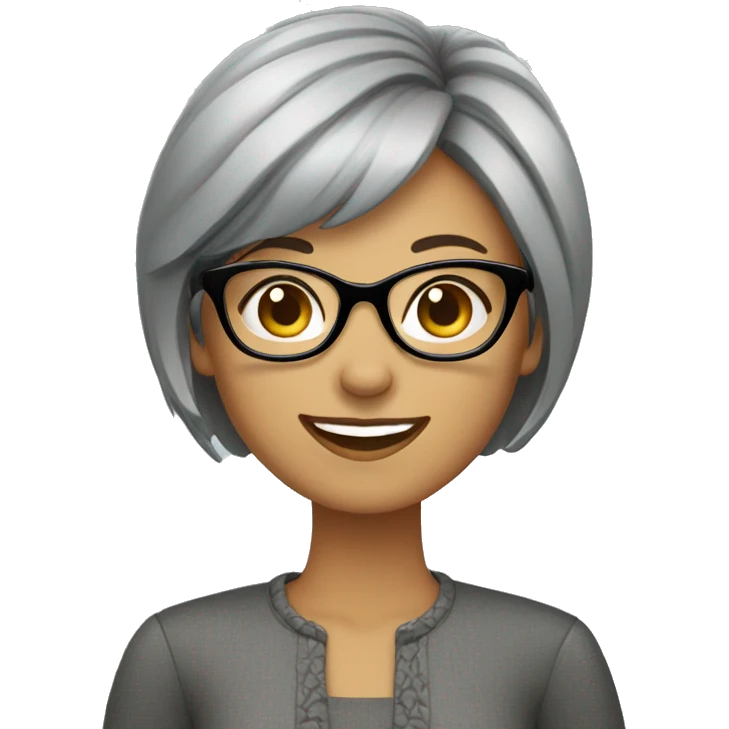 Happy looking woman with glasses grey short hair with bangs emoji