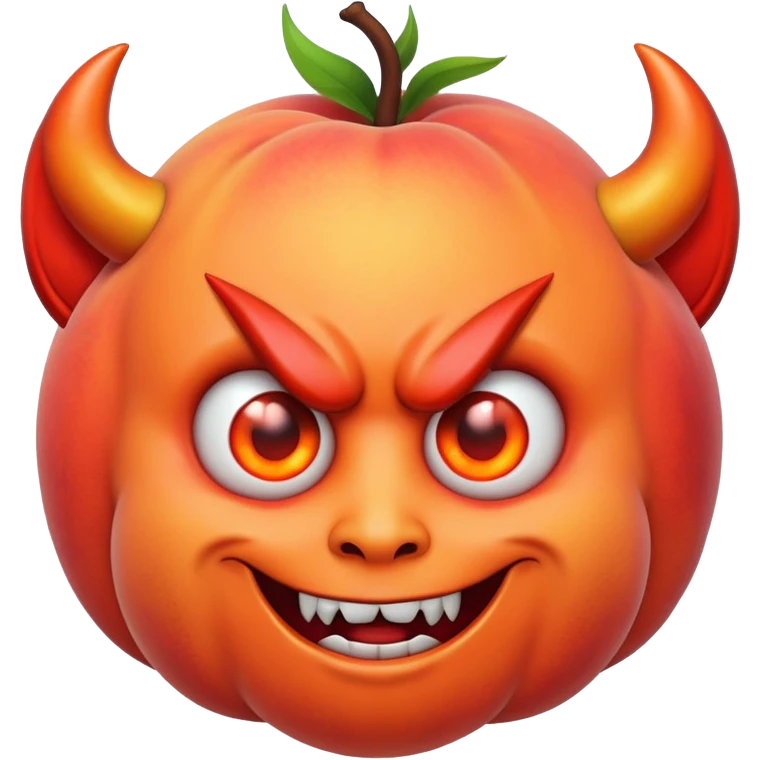 A peach with devil horns and a devil face emoji