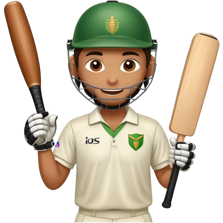 cricket player celebrating after hitting a six, bat raised emoji