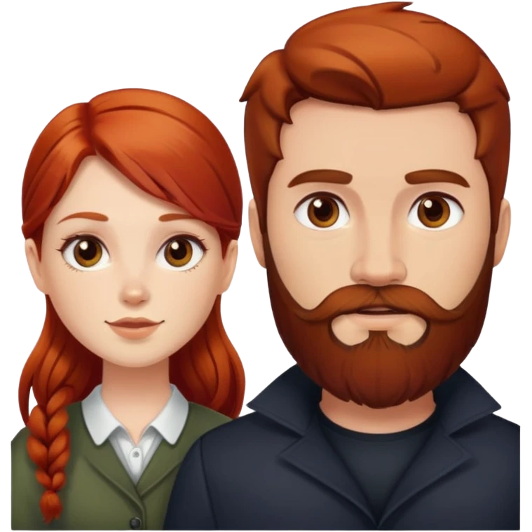 Рыжая девушка и темноволосый парень с бородой emoji