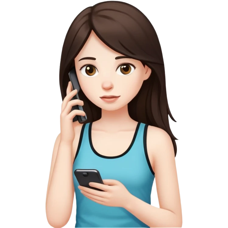 girl with long dark brown hair and pale wearing a tank top, on her phone emoji
