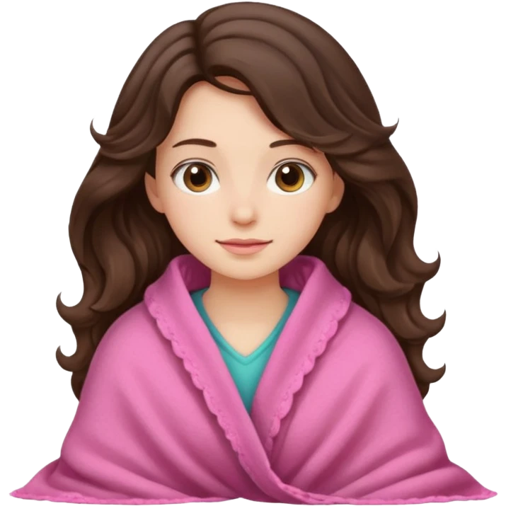 Brunette girl wavy wearing pink blanket nothing underneath emoji