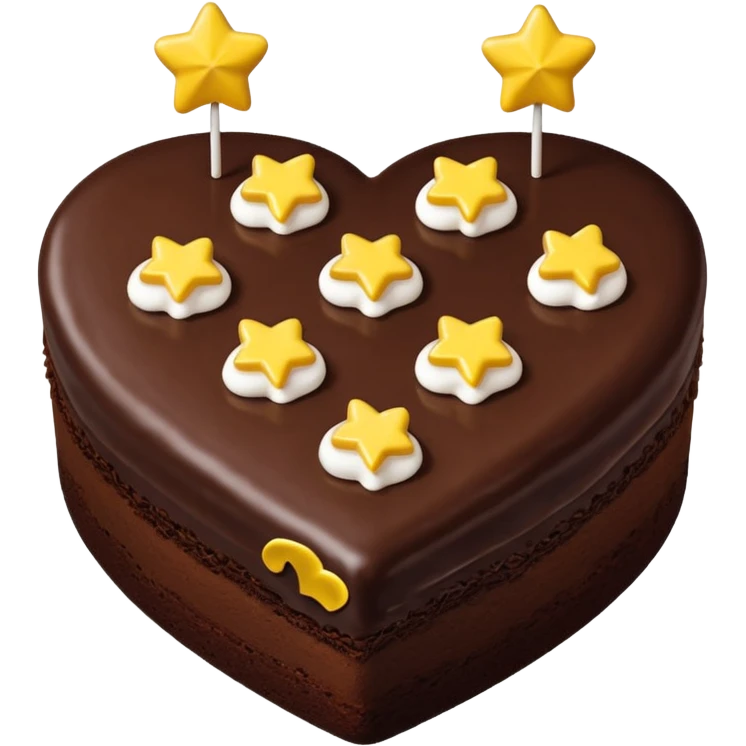 choclate cake heart with white icing on top in the shape of three u's, and yellow, teal, or green star sprinkles emoji