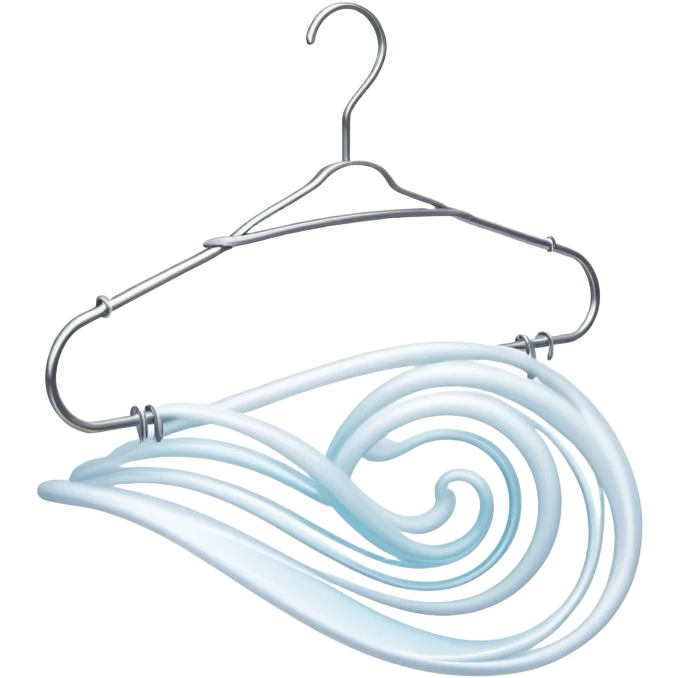 Abstract swirling energy forming clothing hanger with subtle style elements flowing around it, ethereal wardrobe definition symbol emoji