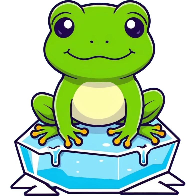 frog in ice, cartoonish sticker style emoji