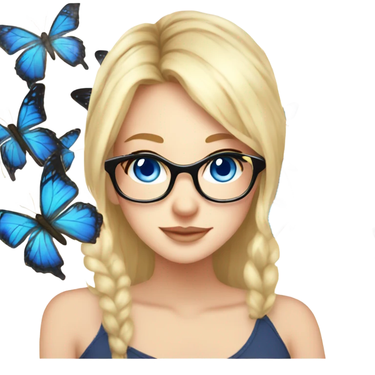 gorgeous anime lady with blue eyes and glasses butterflies and beautiful blonde hair emoji