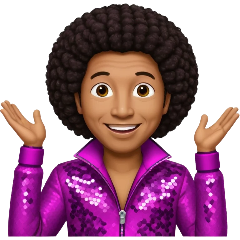 Smokey Robinson with long dark brown afro hair, magenta sequin outfit  emoji