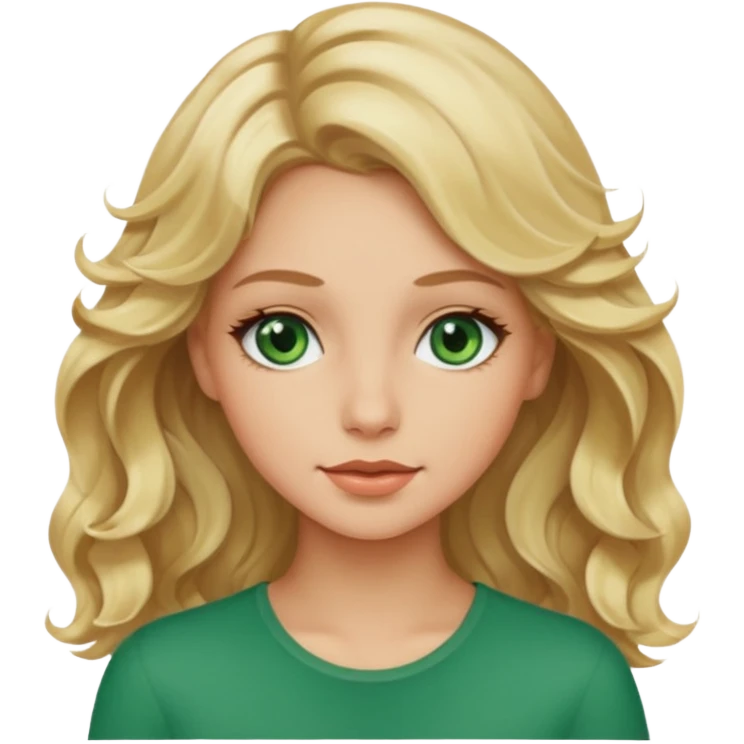 Pretty girl with wavy blonde hair, beige skin, and green eyes. emoji