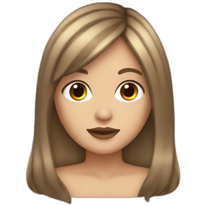 Brown long hair white girl with curtain bangs  emoji